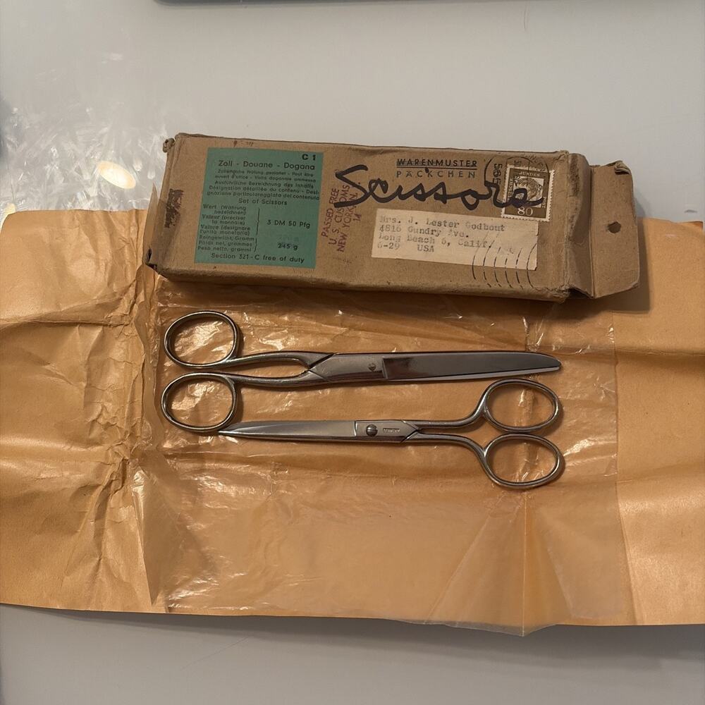 Vintage Germany Scissor Set Original Box NOS Sewing Tailor Embroidery Solingen